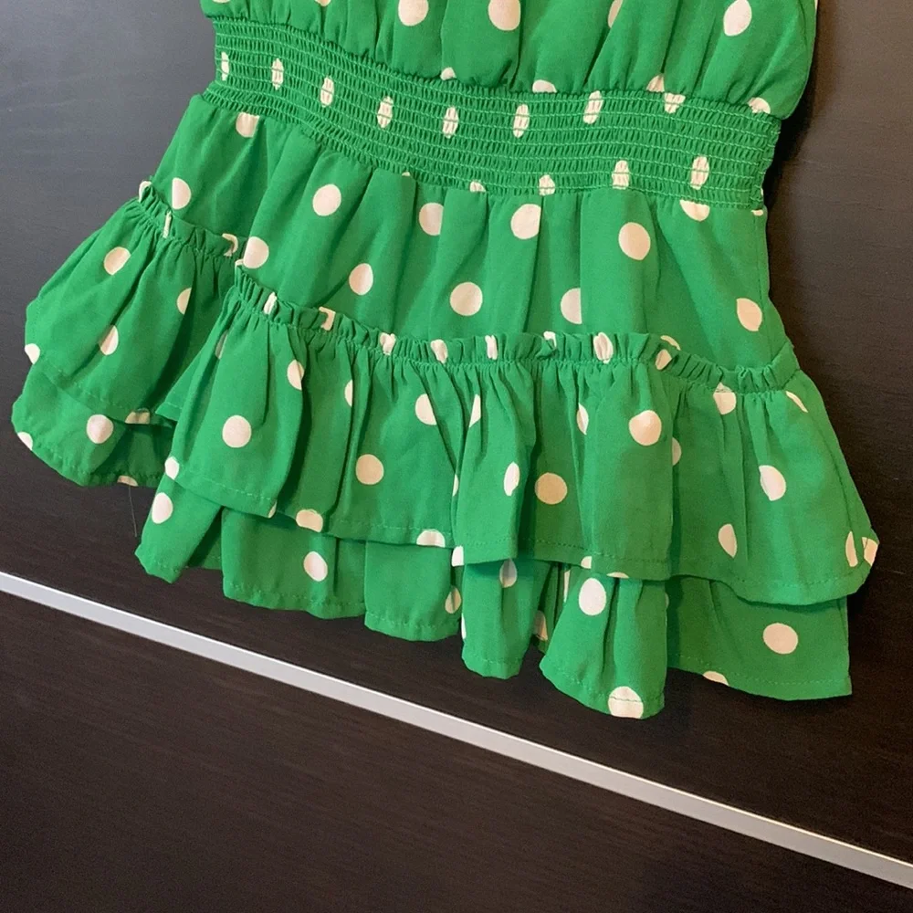 NWOT - Janie and Jack Green Chiffon Dotted Dress & Bloomer Set